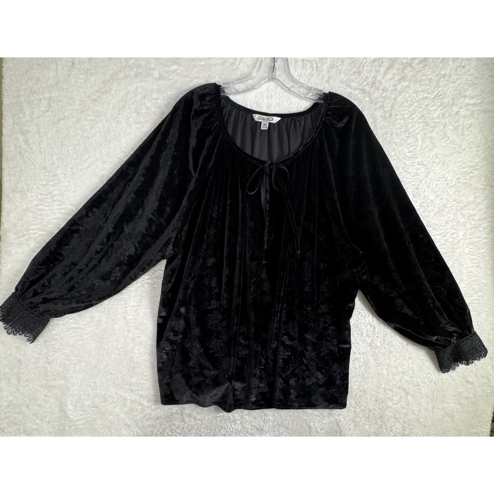 The Pioneer Woman Velvet Blouse Womens XXXL Black Cottagecore Floral Burnout Top